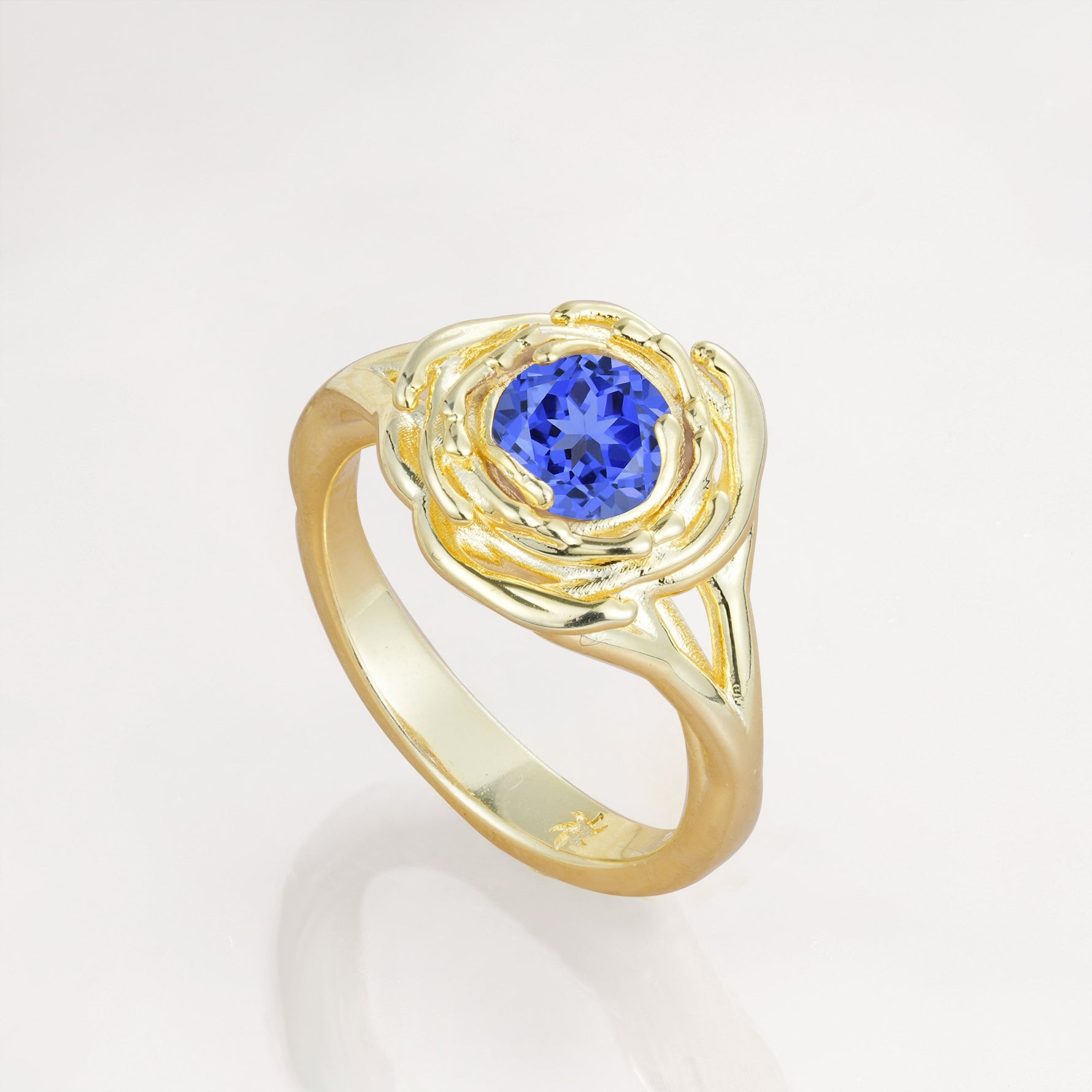 Round Cut Sapphire Swirl Halo Engagement Ring - Additional view