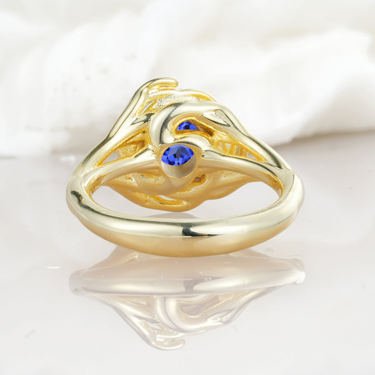 Round Cut Sapphire Swirl Halo Engagement Ring - Additional view