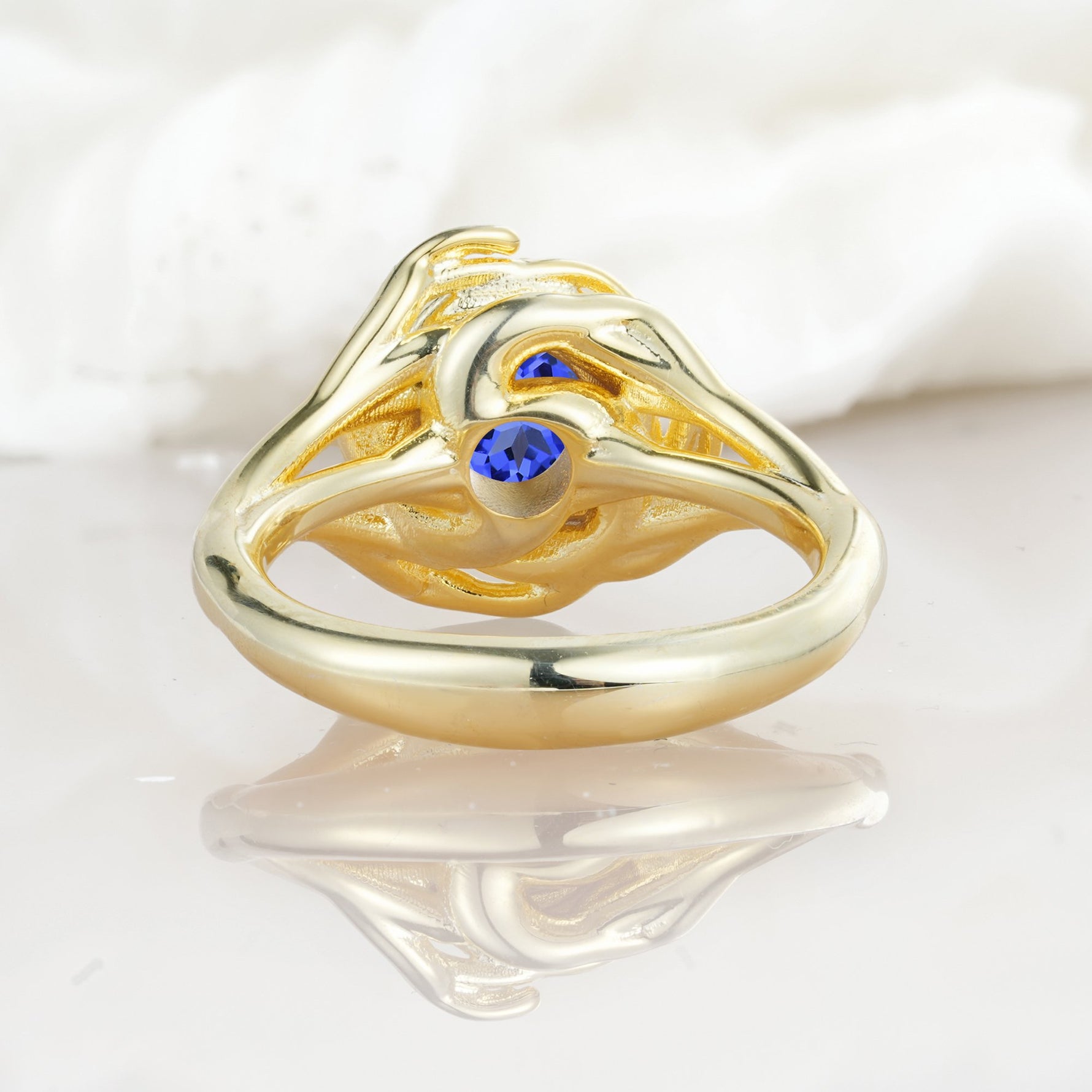 Round Cut Sapphire Swirl Halo Engagement Ring - Additional view