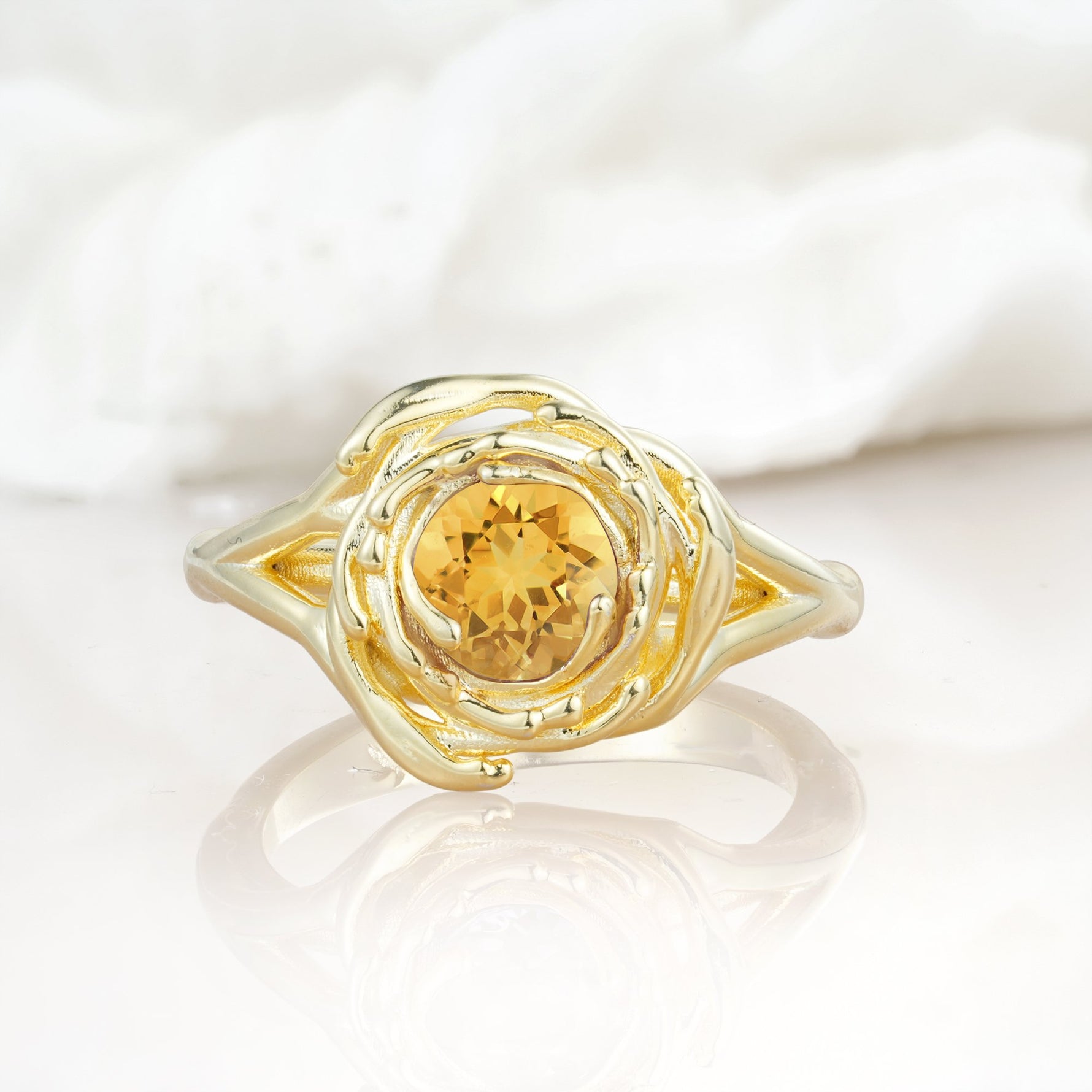 Round Cut Citrine Swirl Halo Engagement Ring - Additional view