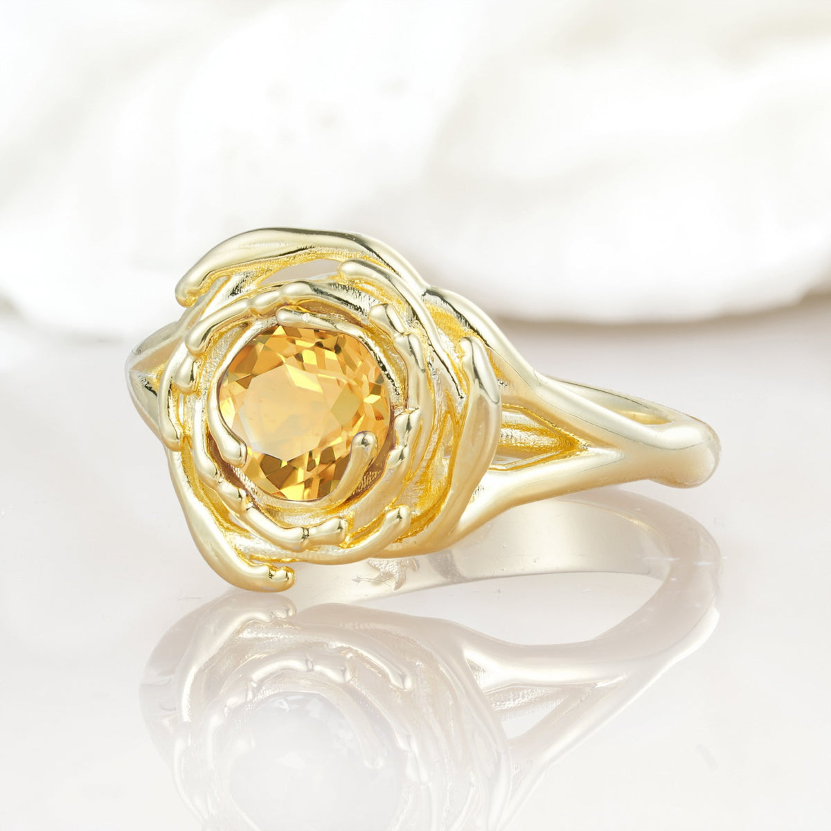 Round Cut Citrine Swirl Halo Engagement Ring - Additional view