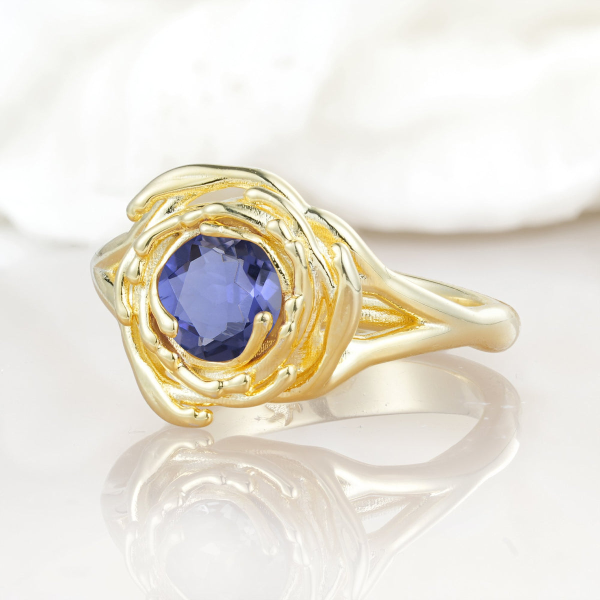 Round Cut Tanzanite Swirl Halo Engagement Ring - Additional view