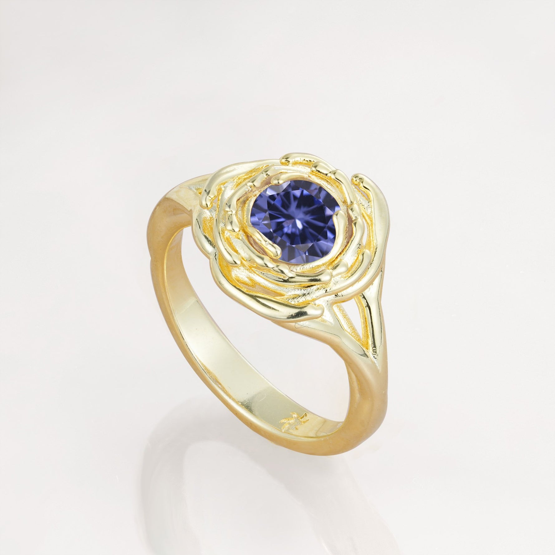 Round Cut Tanzanite Swirl Halo Engagement Ring - Additional view