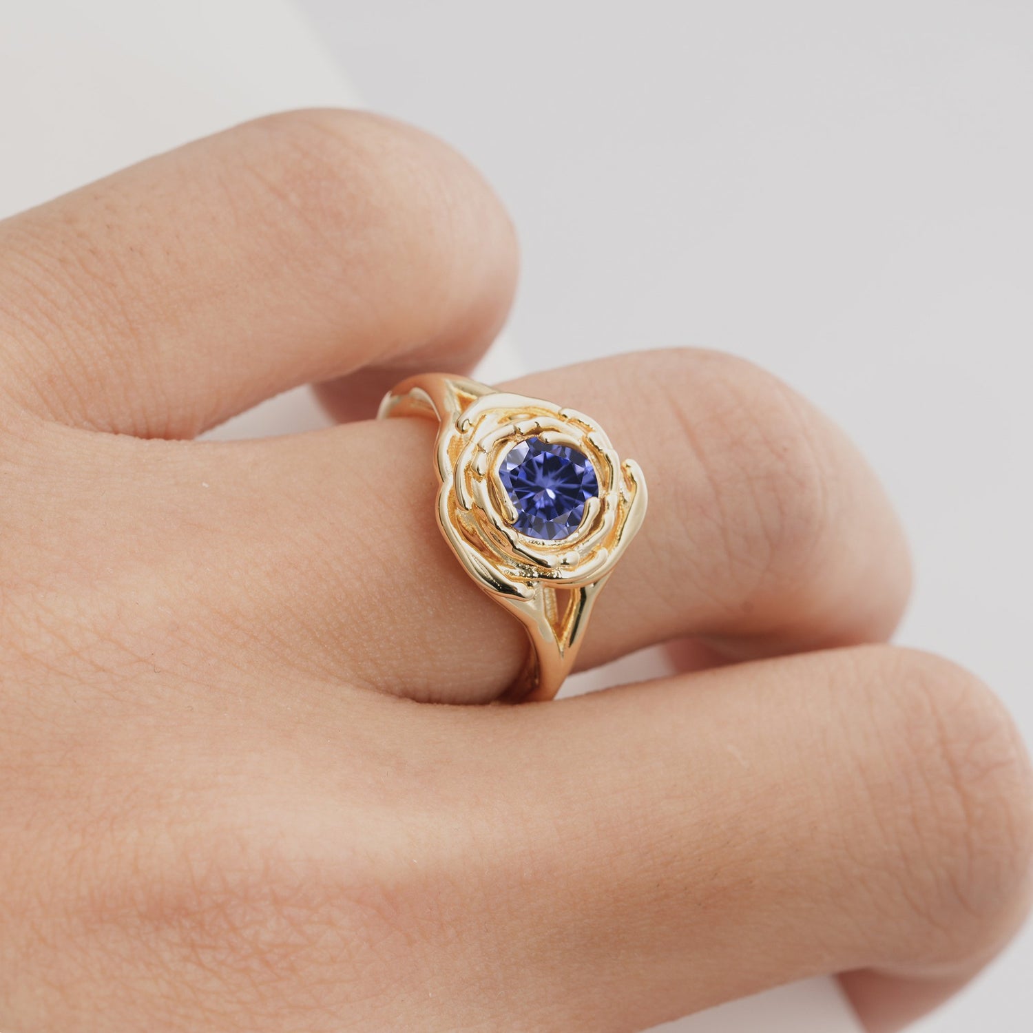 Round Cut Tanzanite Swirl Halo Engagement Ring - Additional view