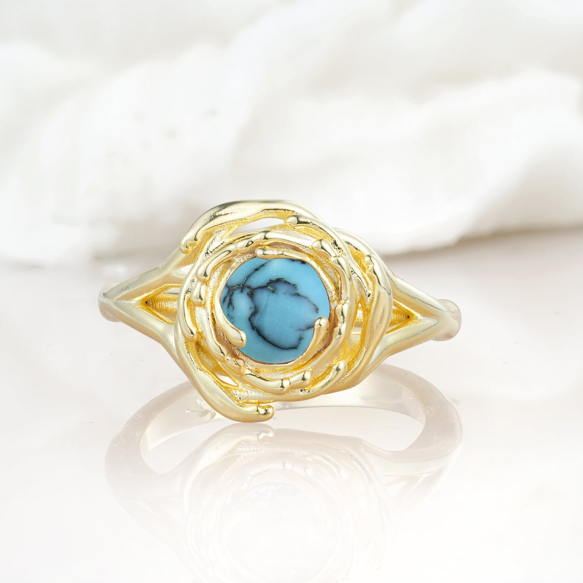 Round Cut Turquoise Swirl Halo Engagement Ring - Additional view