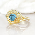 Round Cut Turquoise Swirl Halo Engagement Ring - Additional view