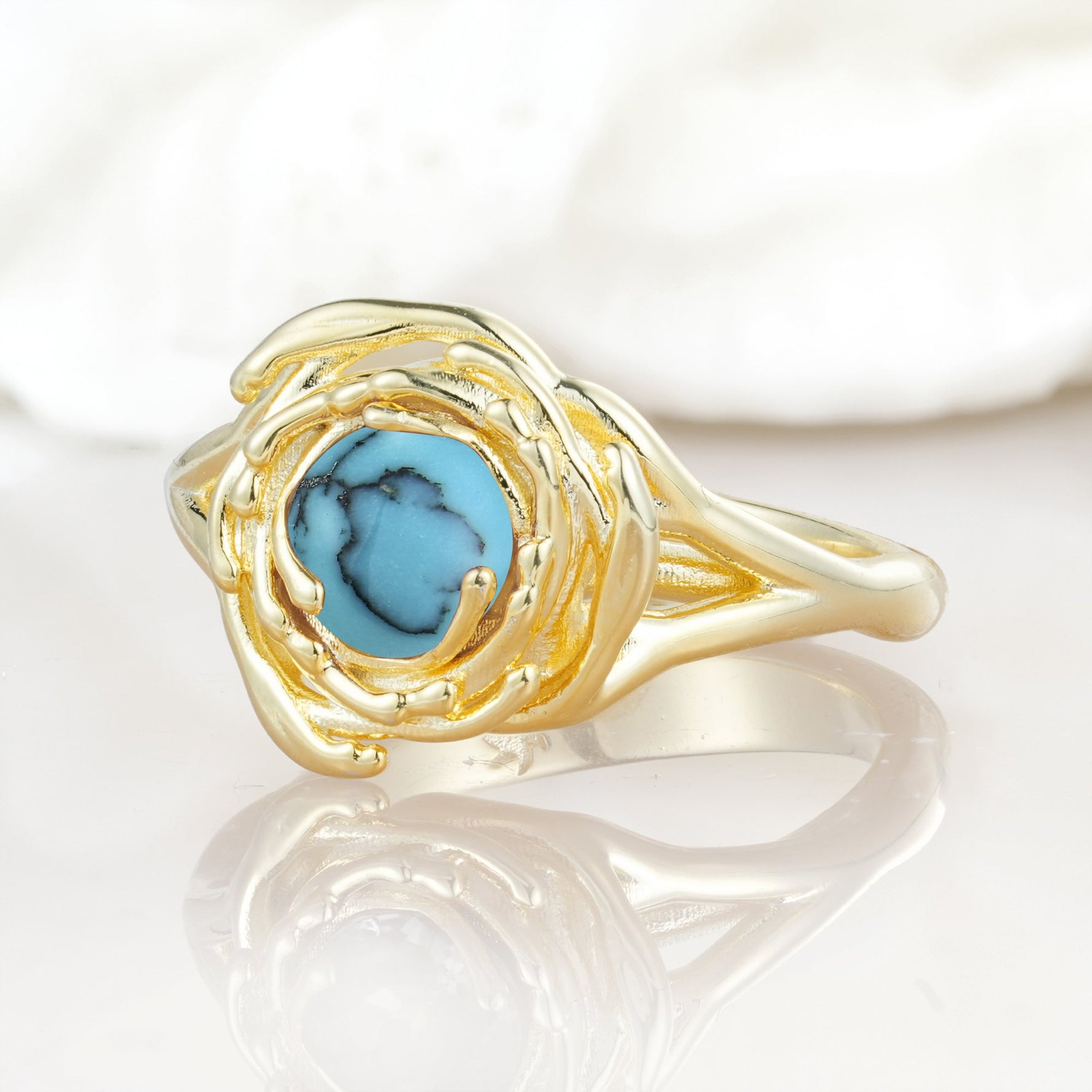 Round Cut Turquoise Swirl Halo Engagement Ring - Additional view