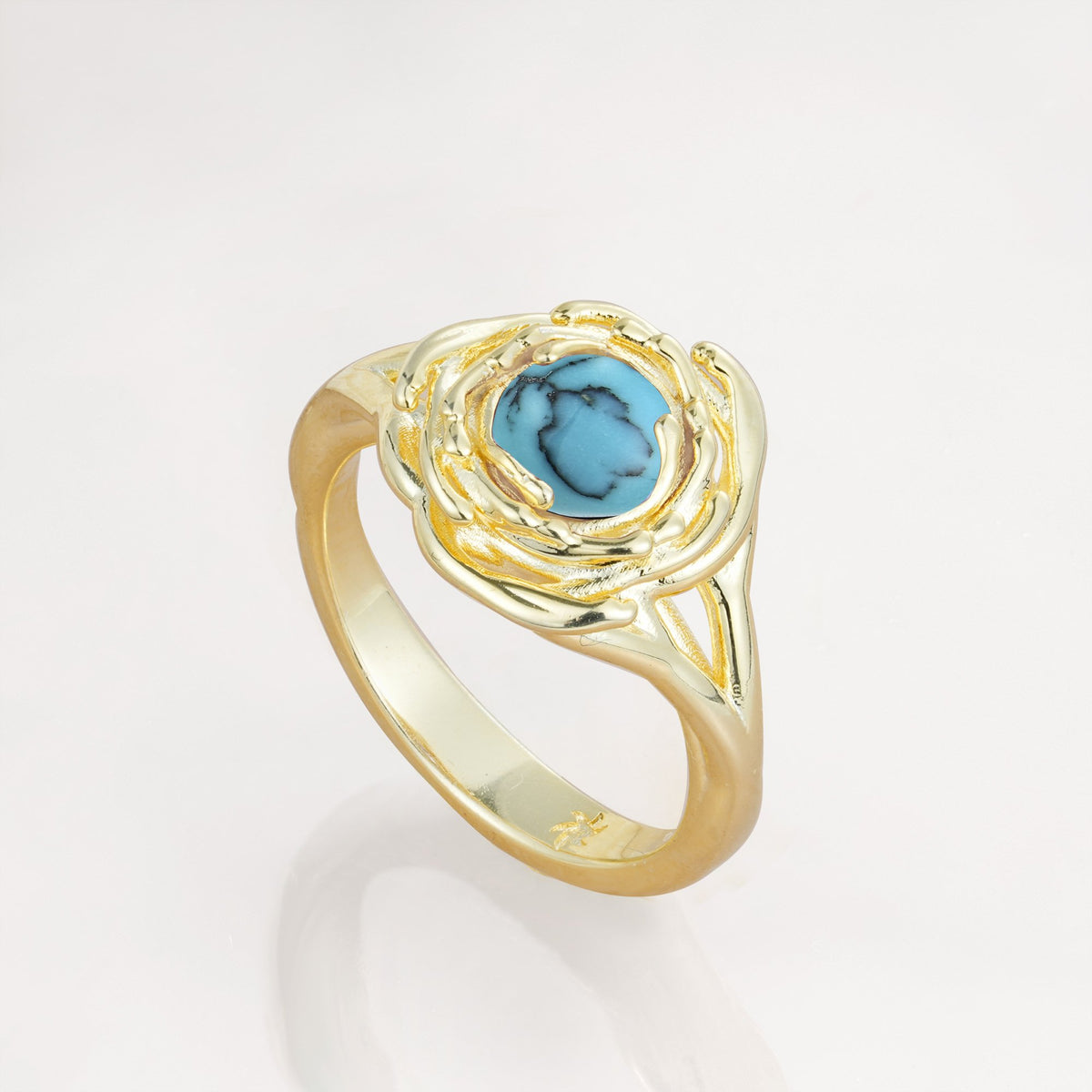 Round Cut Turquoise Swirl Halo Engagement Ring - Additional view
