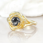 Round Cut Black Rutilated Quartz Swirl Halo Engagement Ring - Additional view