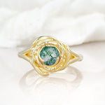 Round Cut Moss Agate Swirl Halo Engagement Ring - Additional view