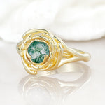 Round Cut Moss Agate Swirl Halo Engagement Ring - Additional view