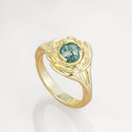 Round Cut Moss Agate Swirl Halo Engagement Ring - Additional view