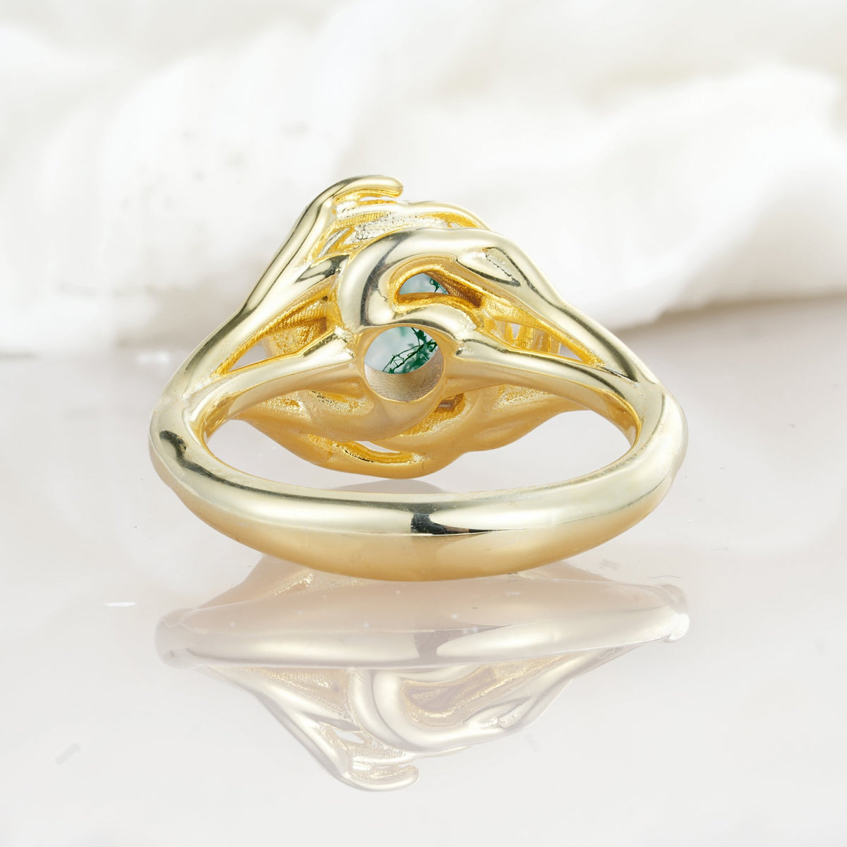 Round Cut Moss Agate Swirl Halo Engagement Ring - Additional view