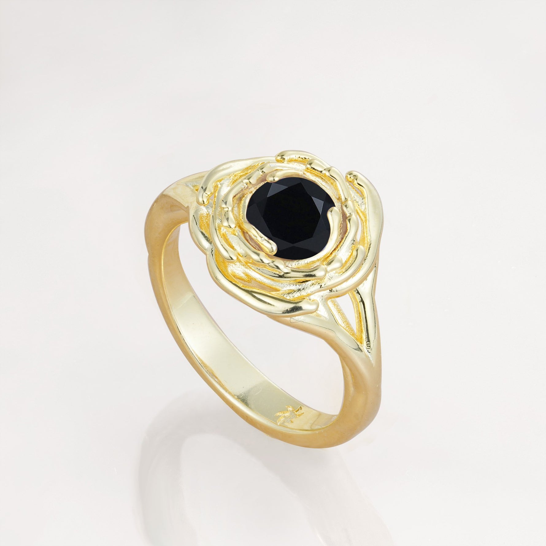 Round Cut Black Onyx Swirl Halo Engagement Ring - Additional view