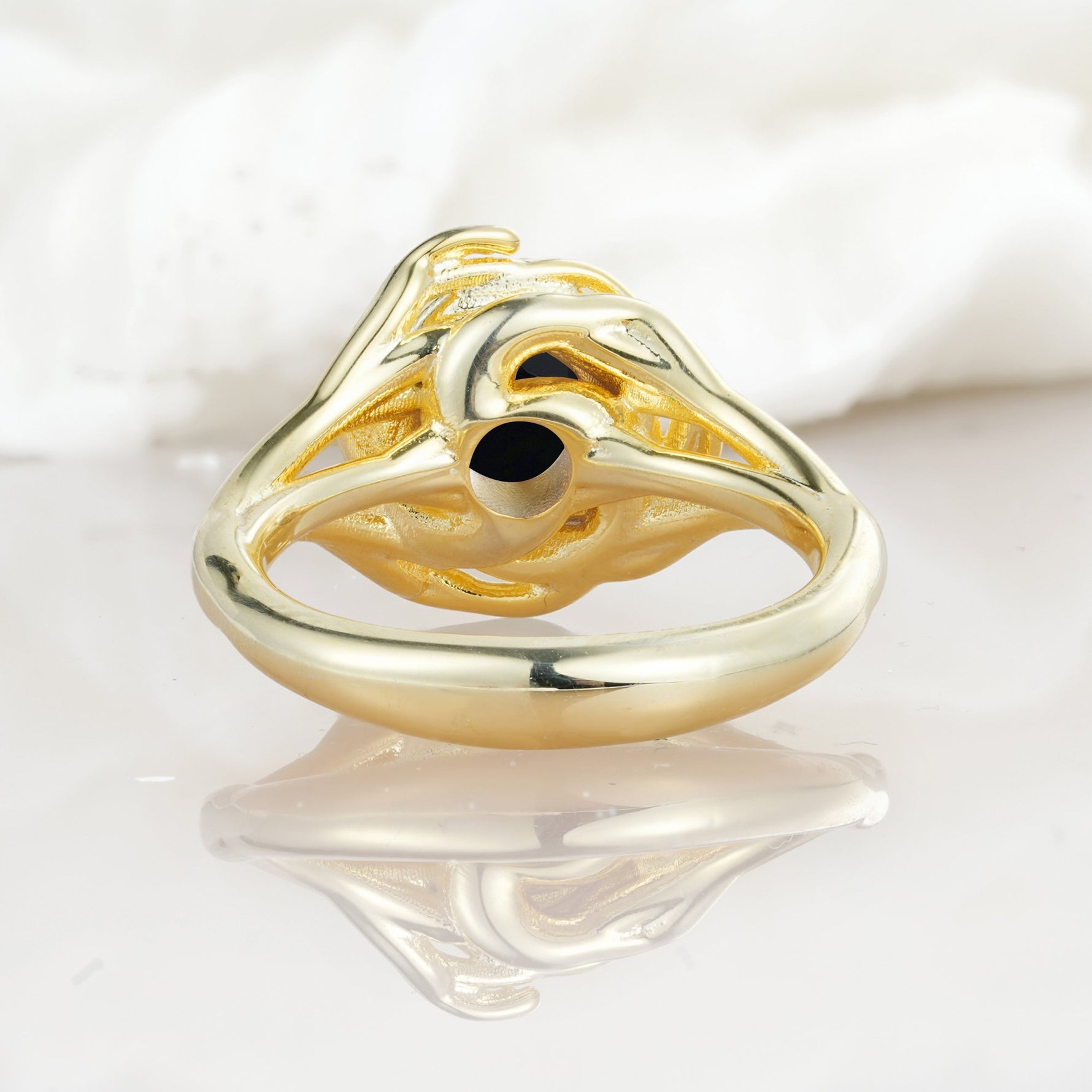 Round Cut Black Onyx Swirl Halo Engagement Ring - Additional view