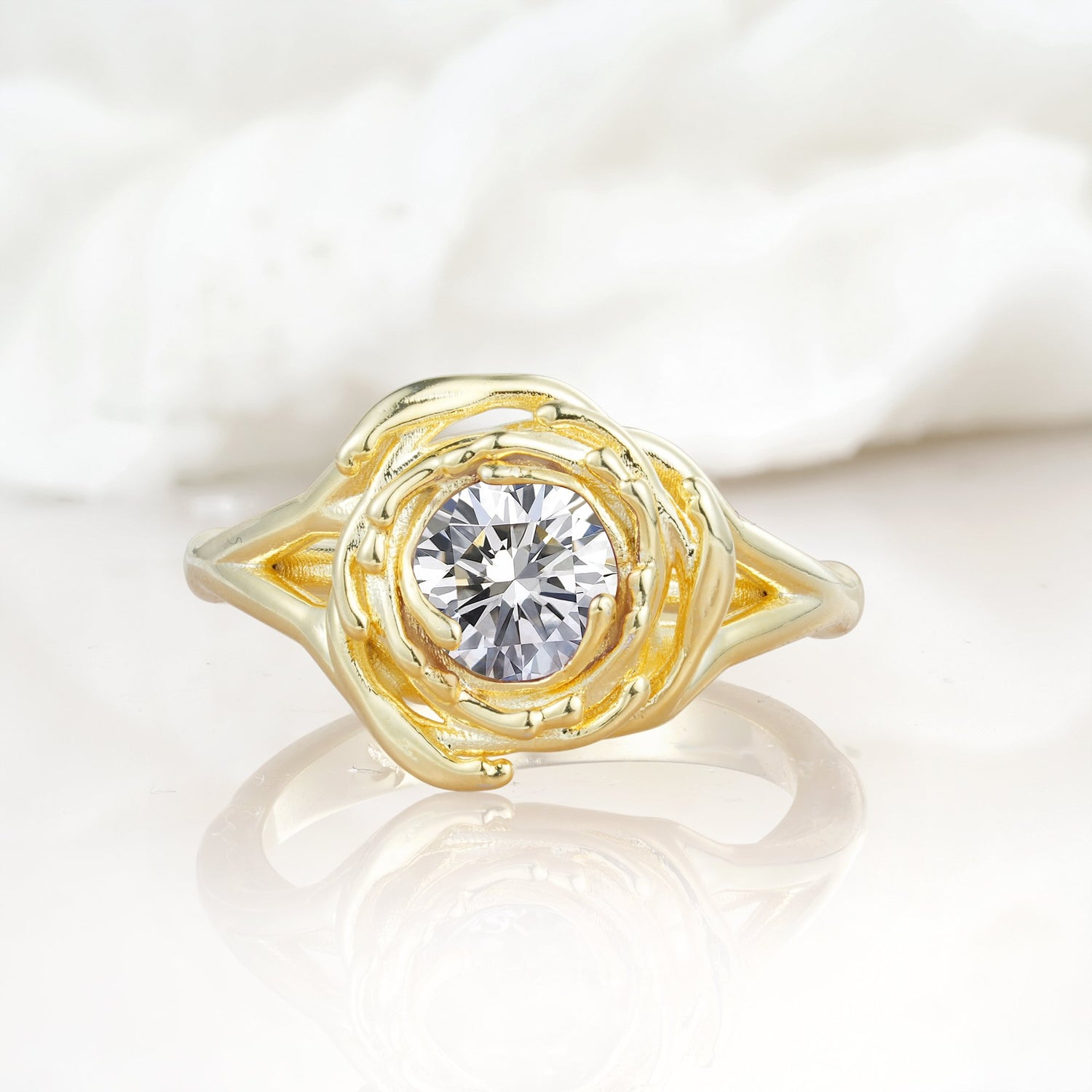 Round Cut Lab Diamond Swirl Halo Engagement Ring - Additional view