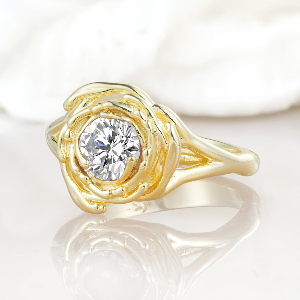 Round Cut Lab Diamond Swirl Halo Engagement Ring - Additional view