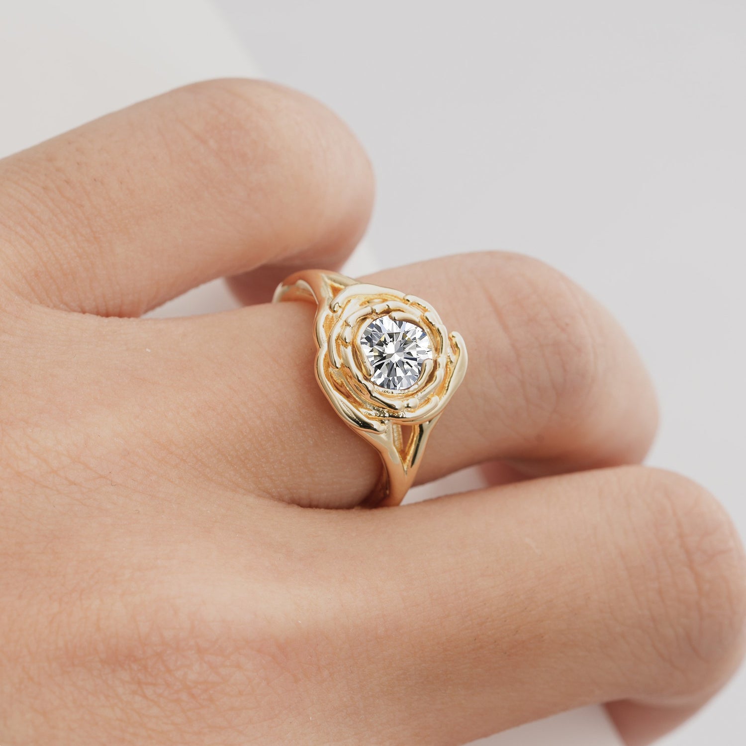 Round Cut Lab Diamond Swirl Halo Engagement Ring - Additional view