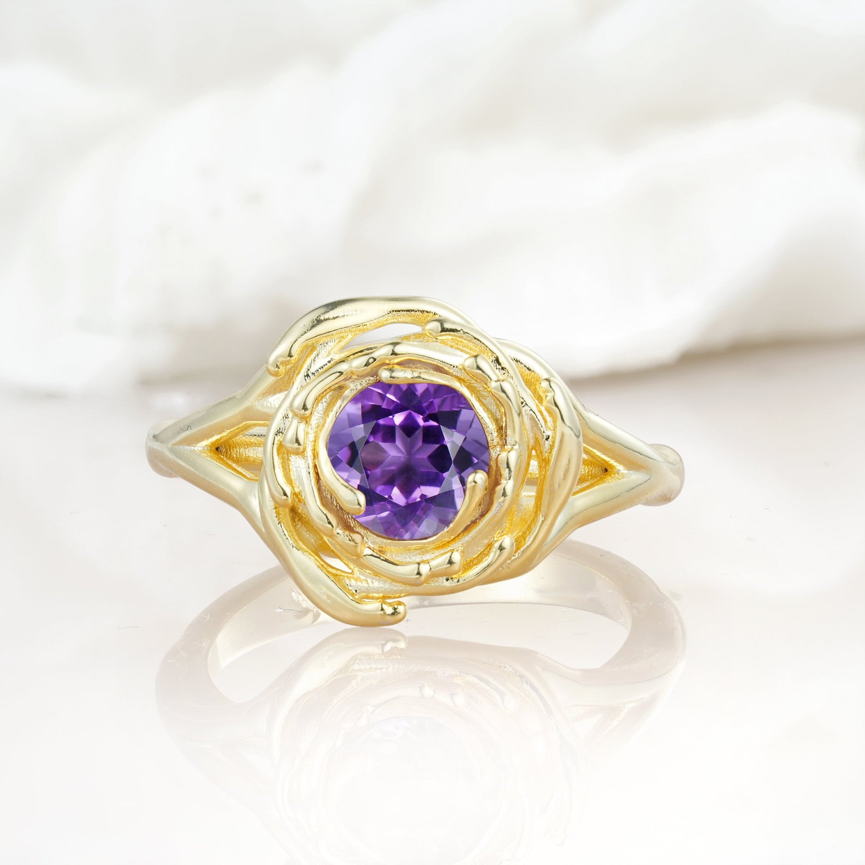 Round Cut Amethyst Swirl Halo Engagement Ring - Additional view