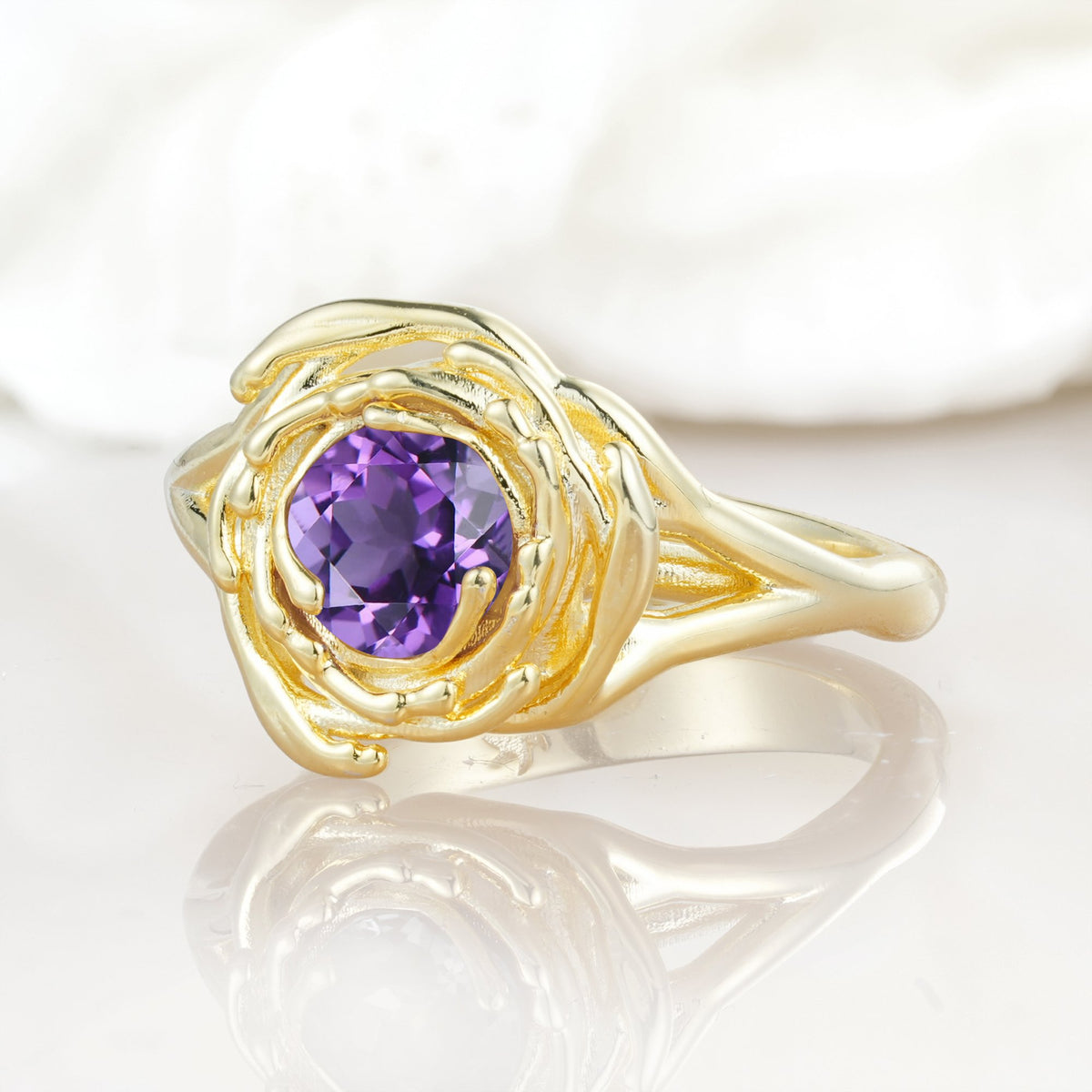 Round Cut Amethyst Swirl Halo Engagement Ring - Additional view