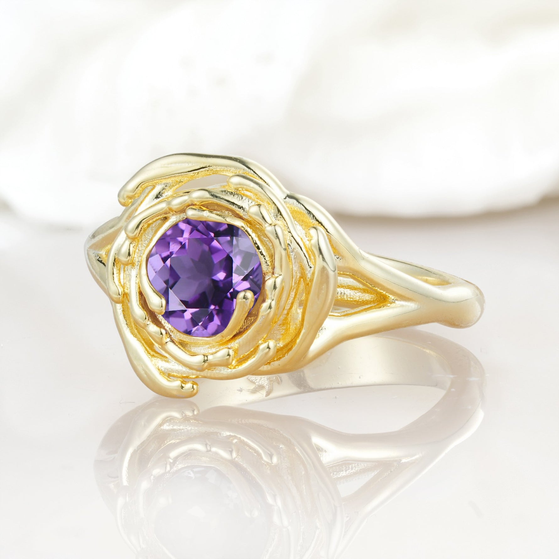 Round Cut Amethyst Swirl Halo Engagement Ring - Additional view