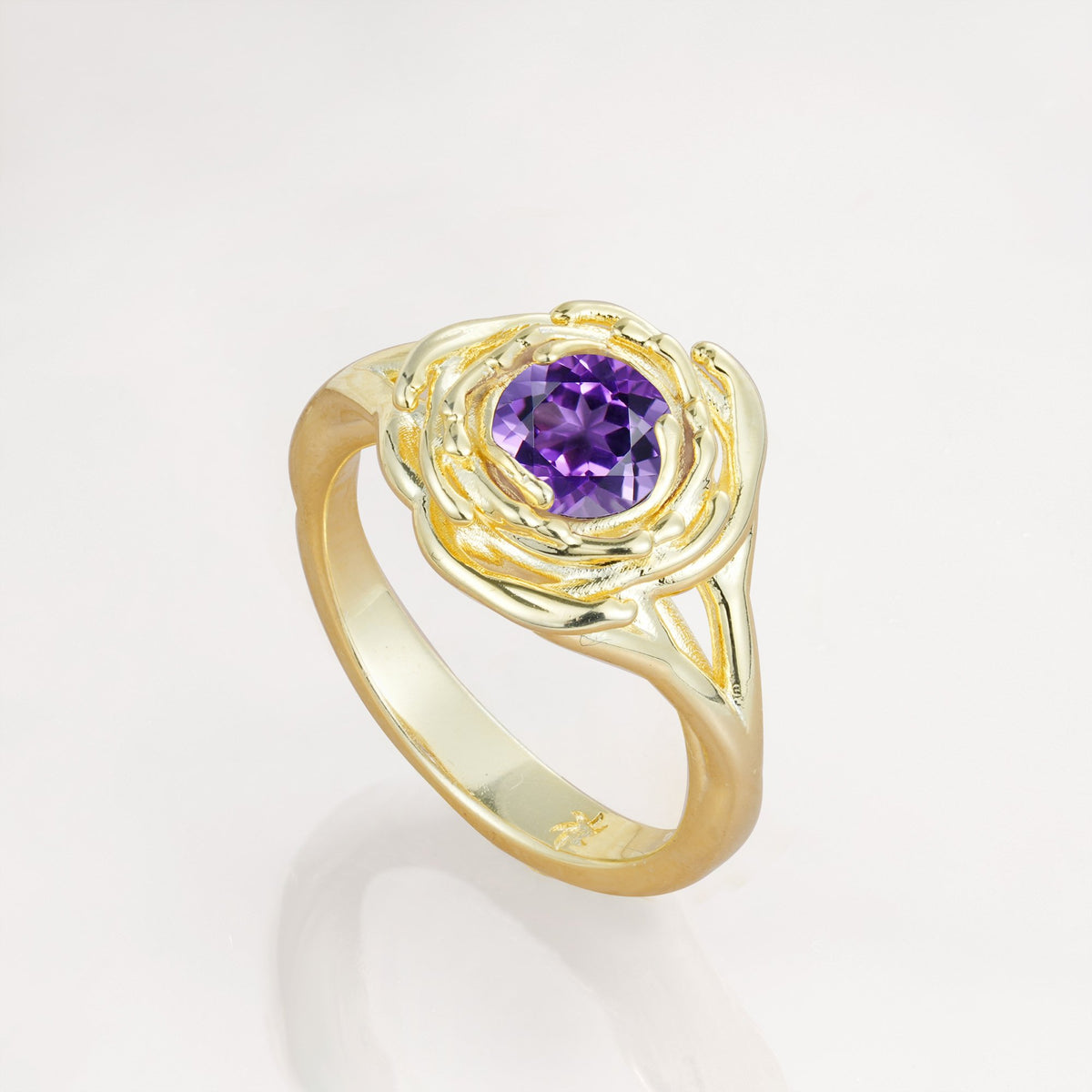 Round Cut Amethyst Swirl Halo Engagement Ring - Additional view