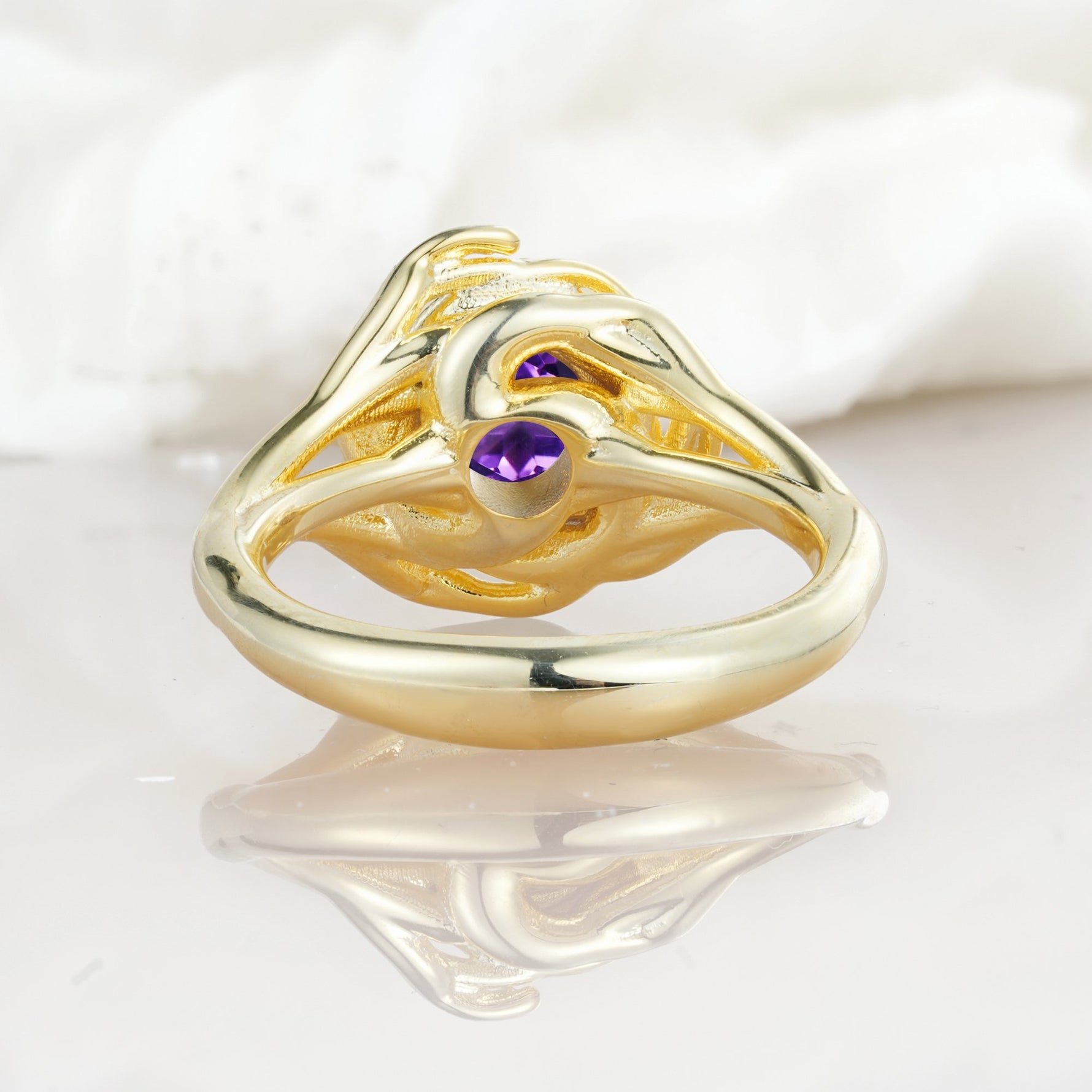 Round Cut Amethyst Swirl Halo Engagement Ring - Additional view