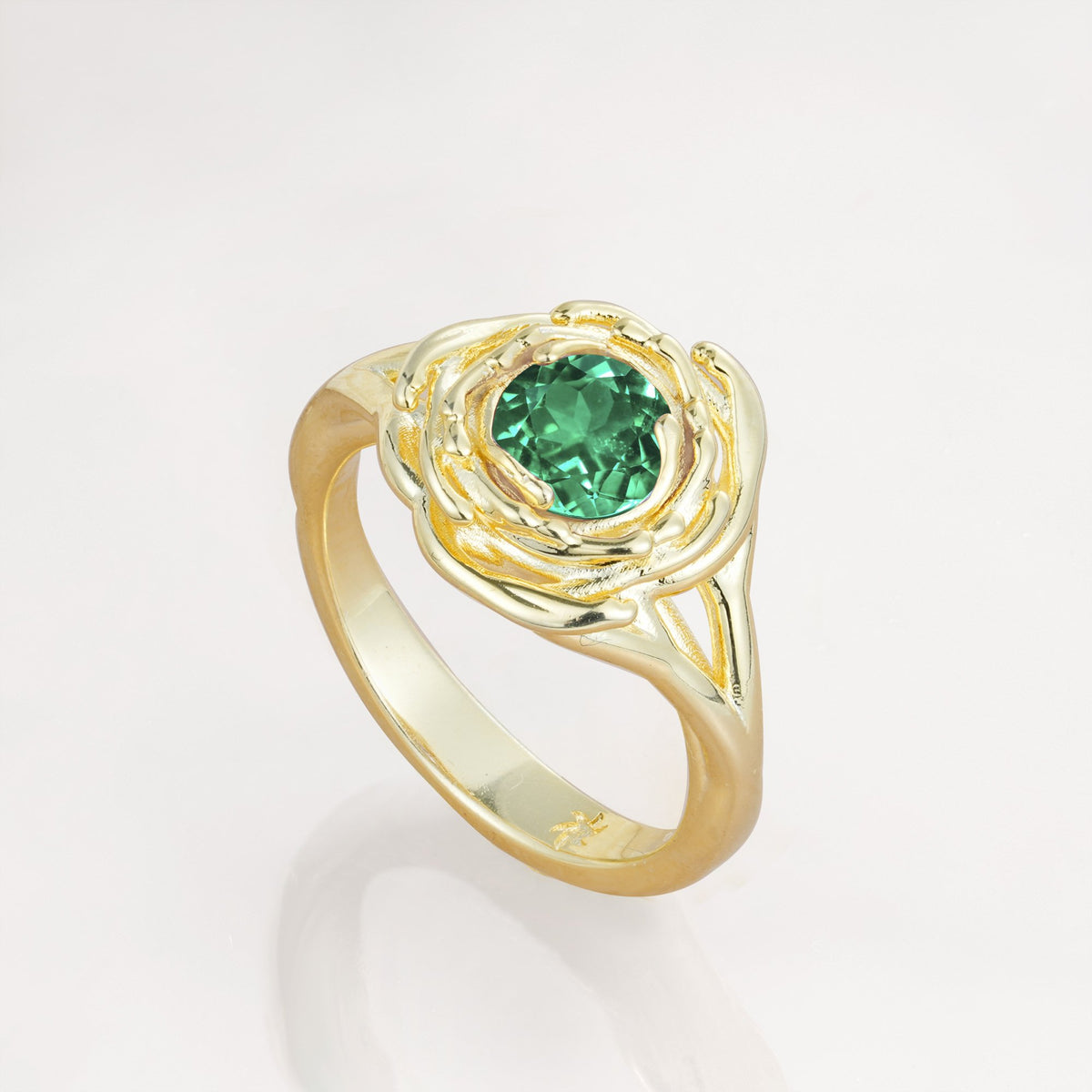 Round Cut Emerald Swirl Halo Engagement Ring - Additional view