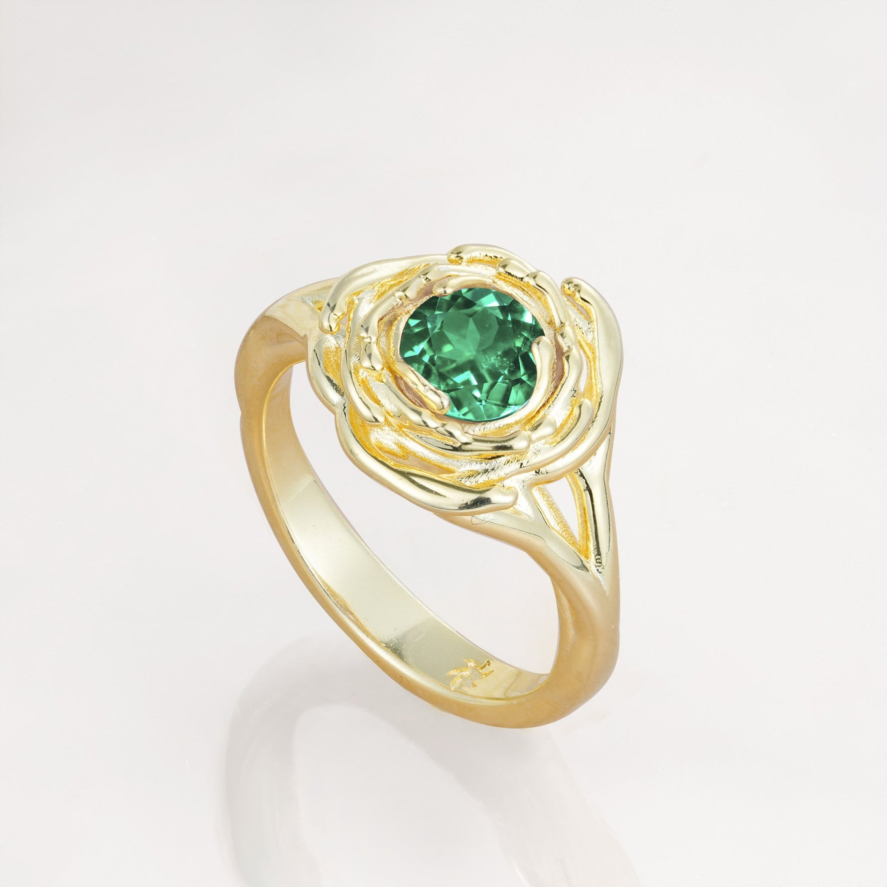 Round Cut Emerald Swirl Halo Engagement Ring - Additional view