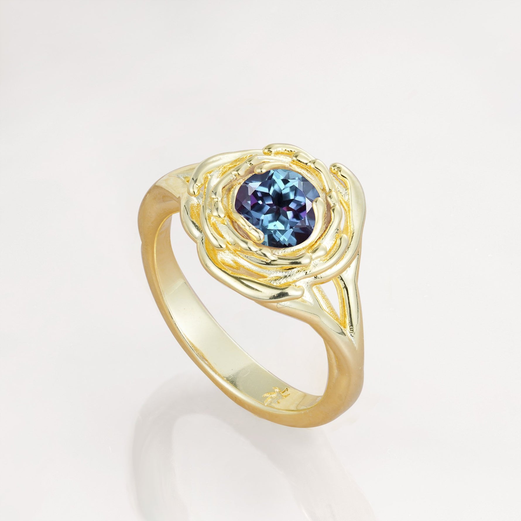 Round Cut Alexandrite Swirl Halo Engagement Ring - Additional view