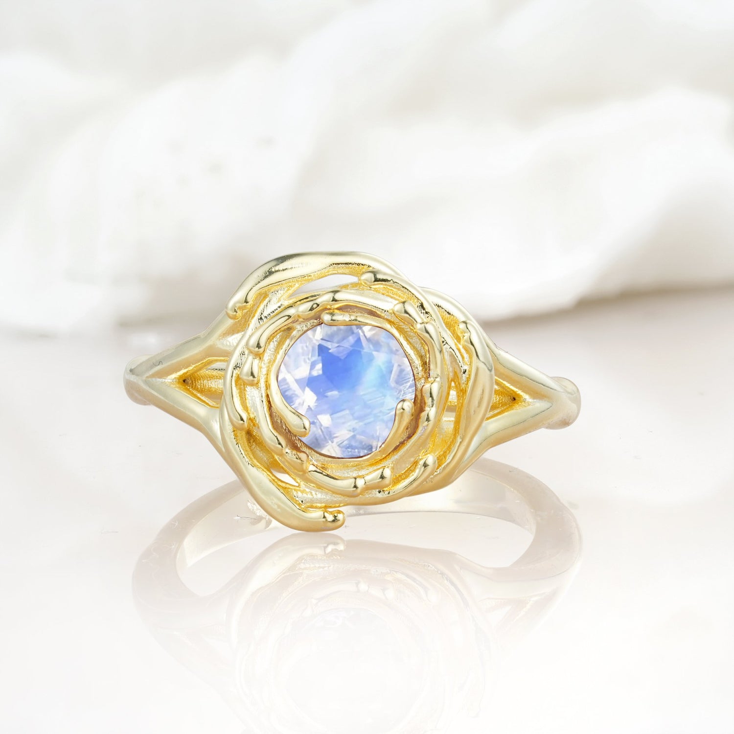Round Cut Moonstone Swirl Halo Engagement Ring - Additional view
