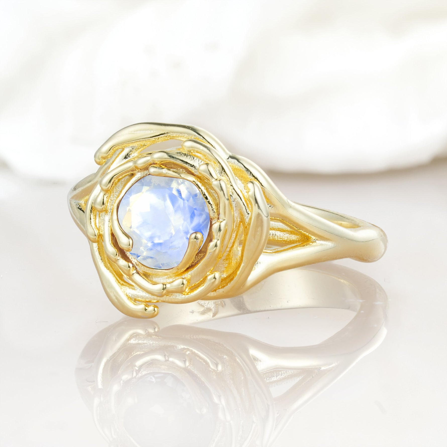 Round Cut Moonstone Swirl Halo Engagement Ring - Additional view