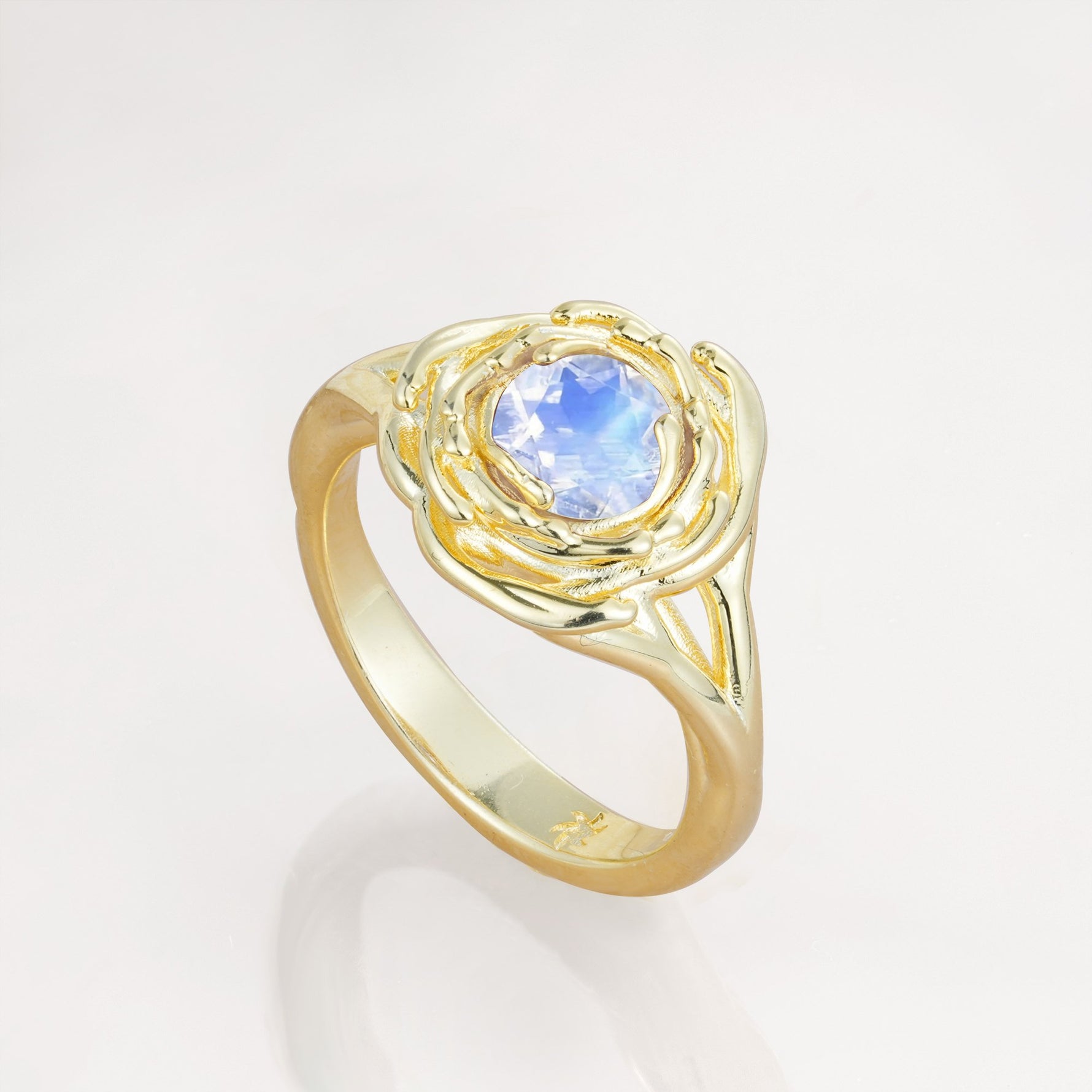 Round Cut Moonstone Swirl Halo Engagement Ring - Additional view
