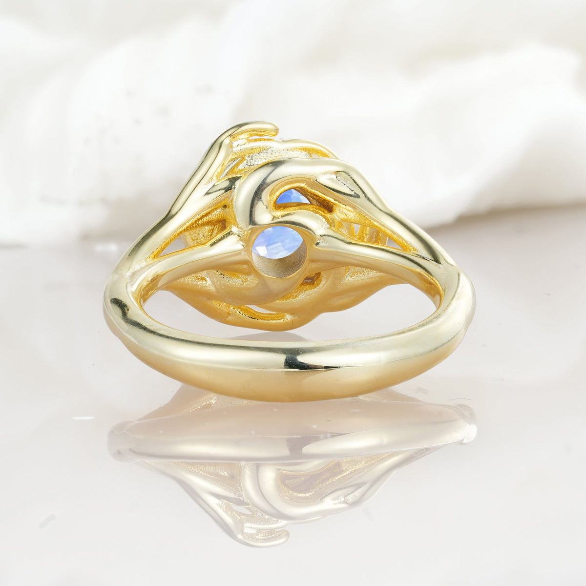 Round Cut Moonstone Swirl Halo Engagement Ring - Additional view