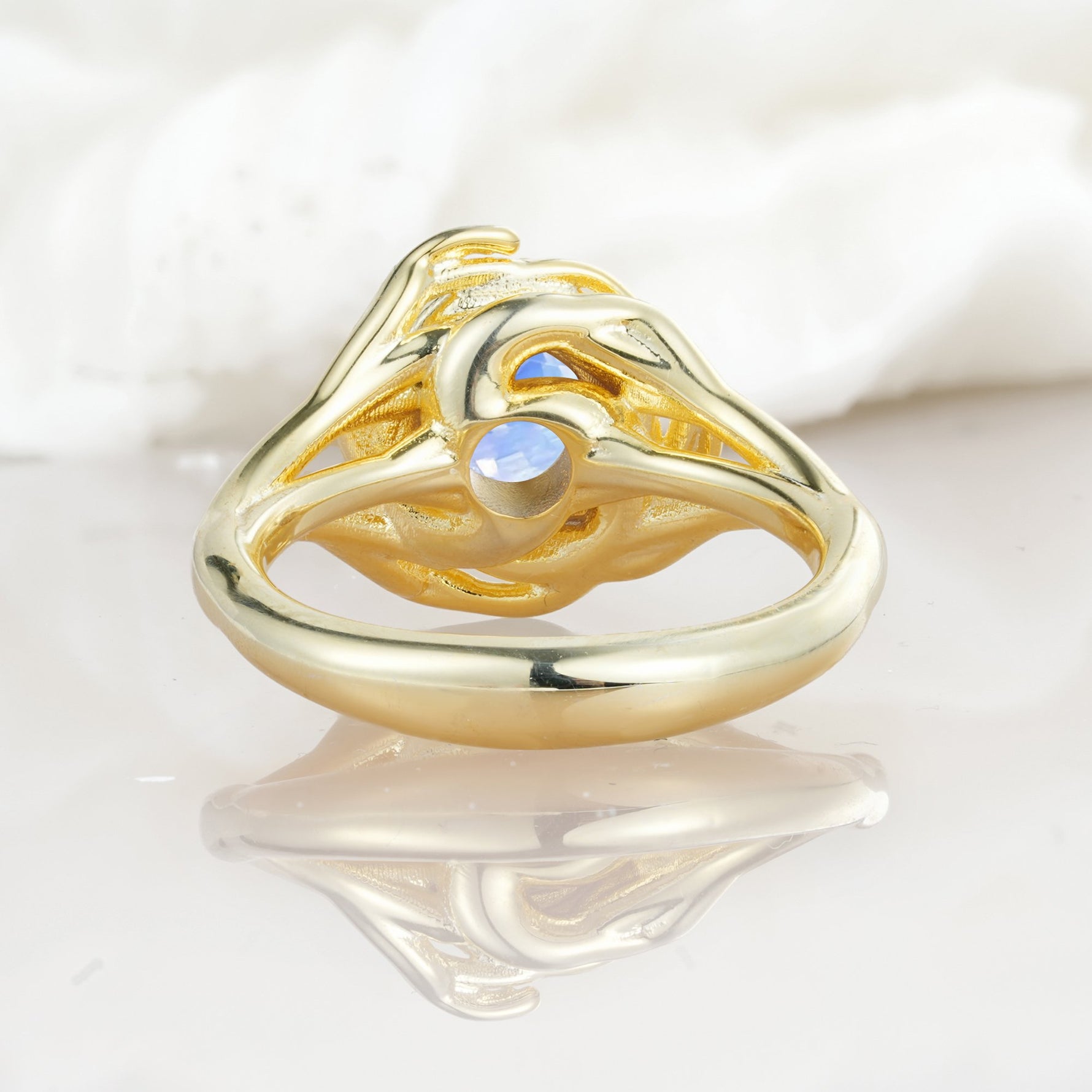 Round Cut Moonstone Swirl Halo Engagement Ring - Additional view