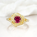 Round Cut Ruby Swirl Halo Engagement Ring - Additional view