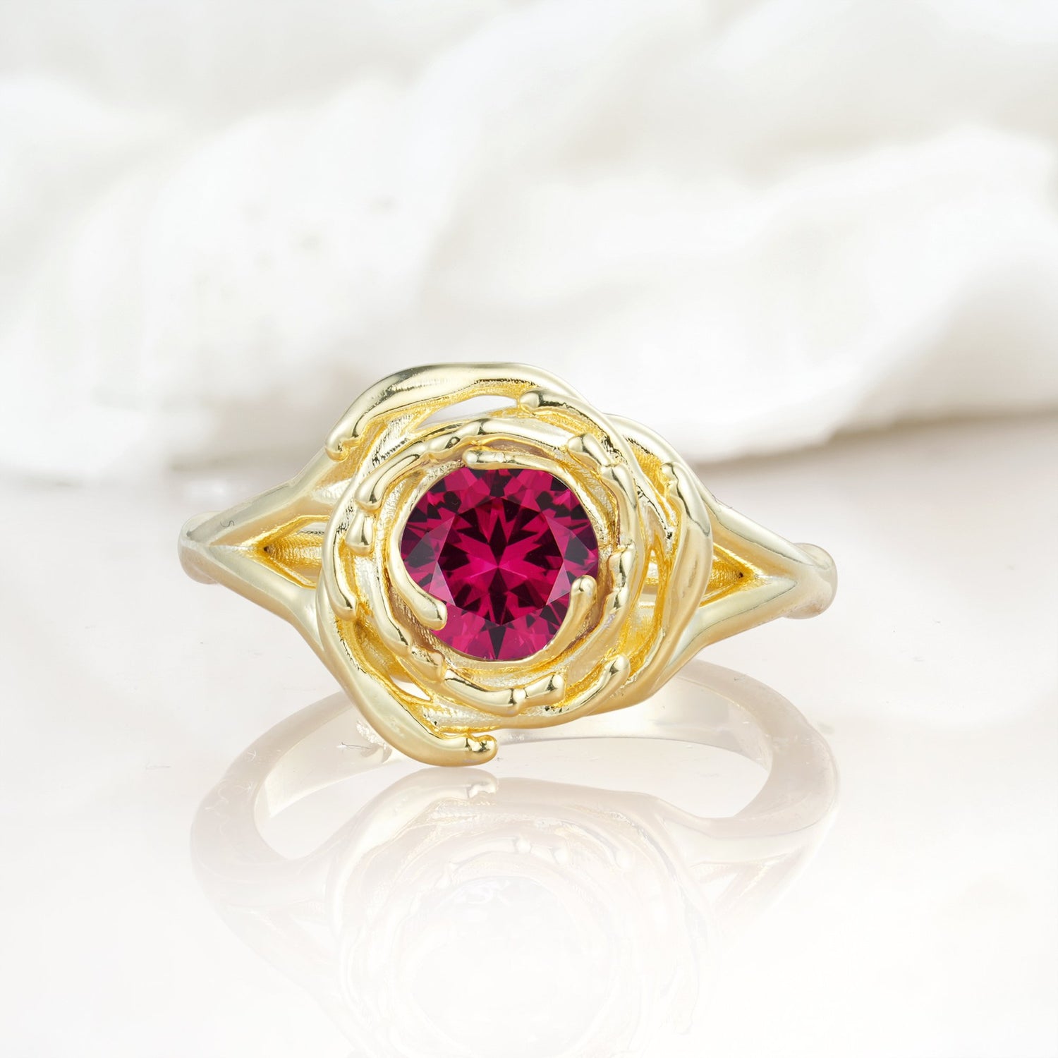Round Cut Ruby Swirl Halo Engagement Ring - Additional view