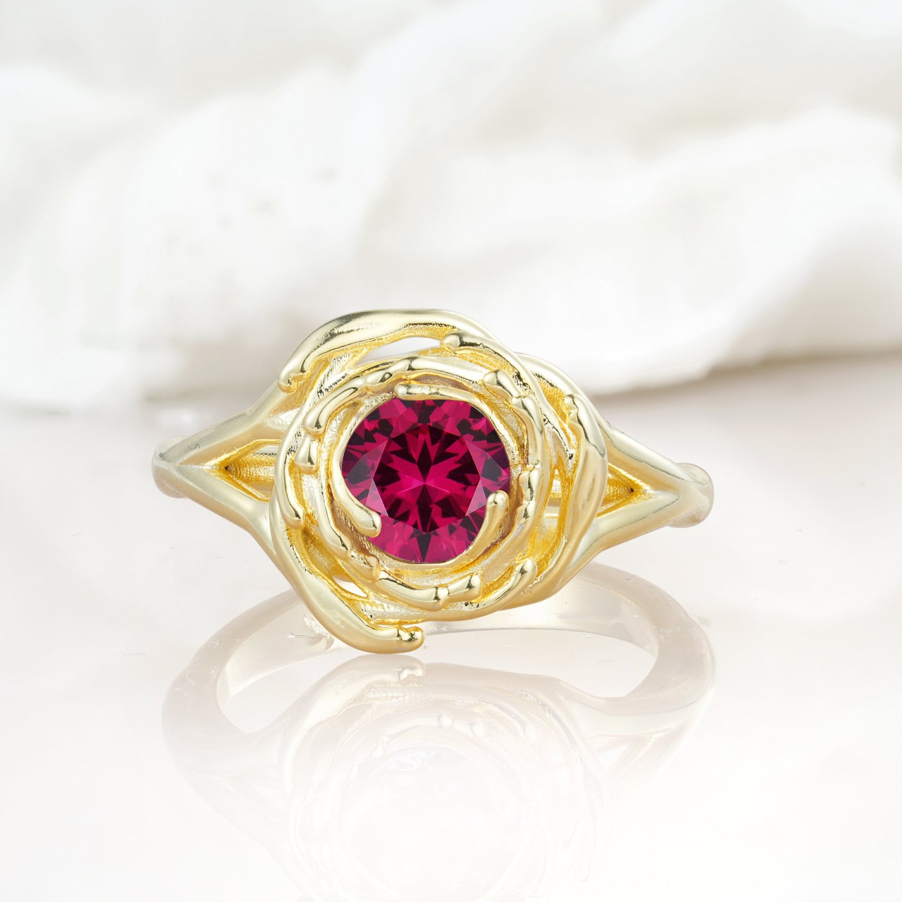 Round Cut Ruby Swirl Halo Engagement Ring - Additional view