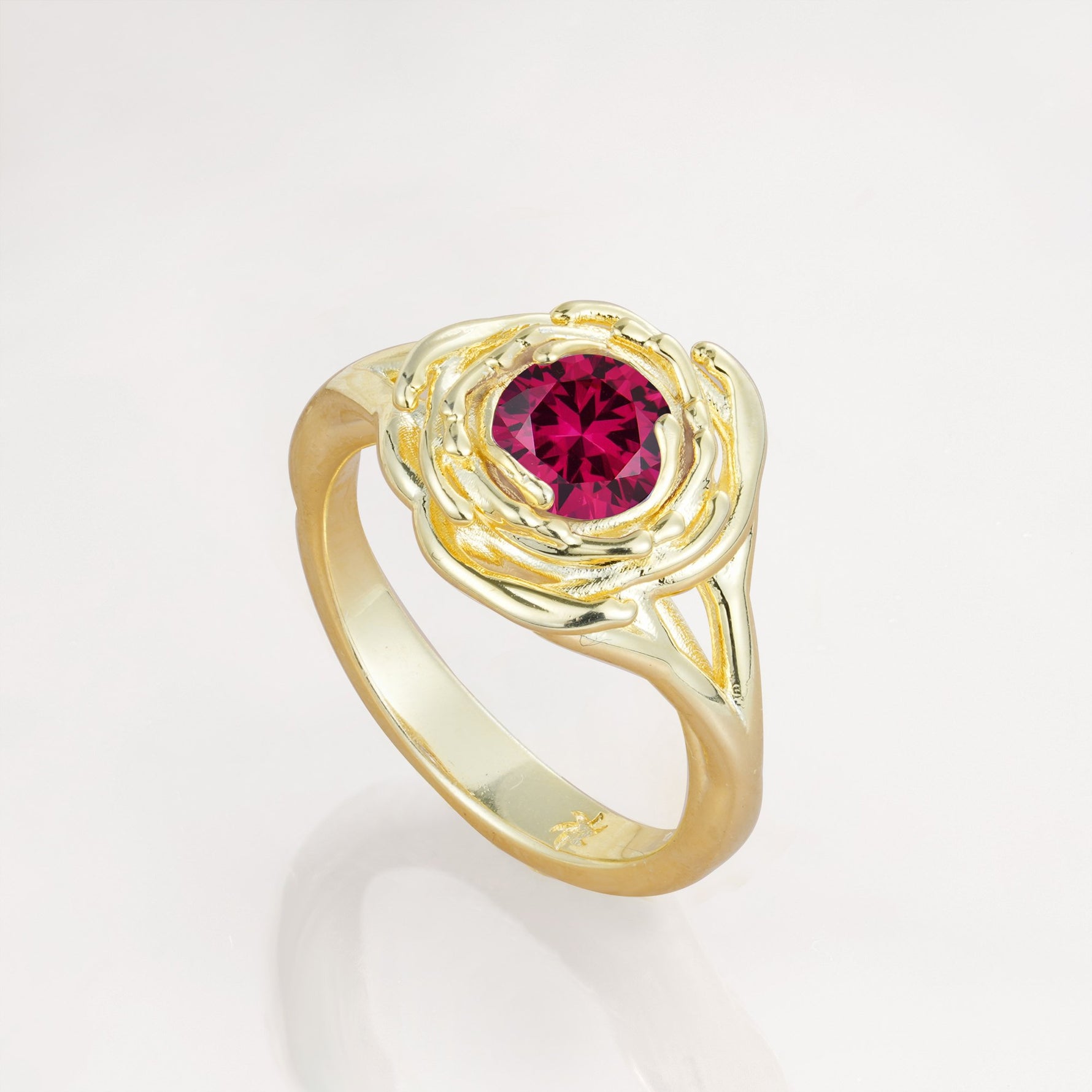 Round Cut Ruby Swirl Halo Engagement Ring - Additional view