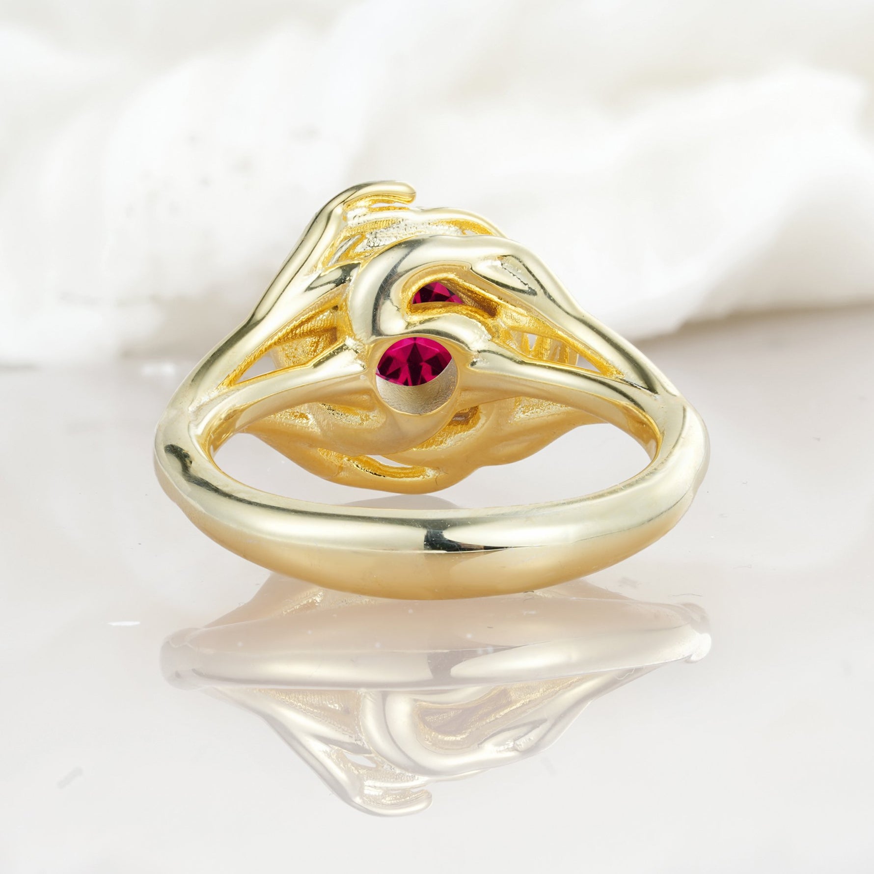 Round Cut Ruby Swirl Halo Engagement Ring - Additional view
