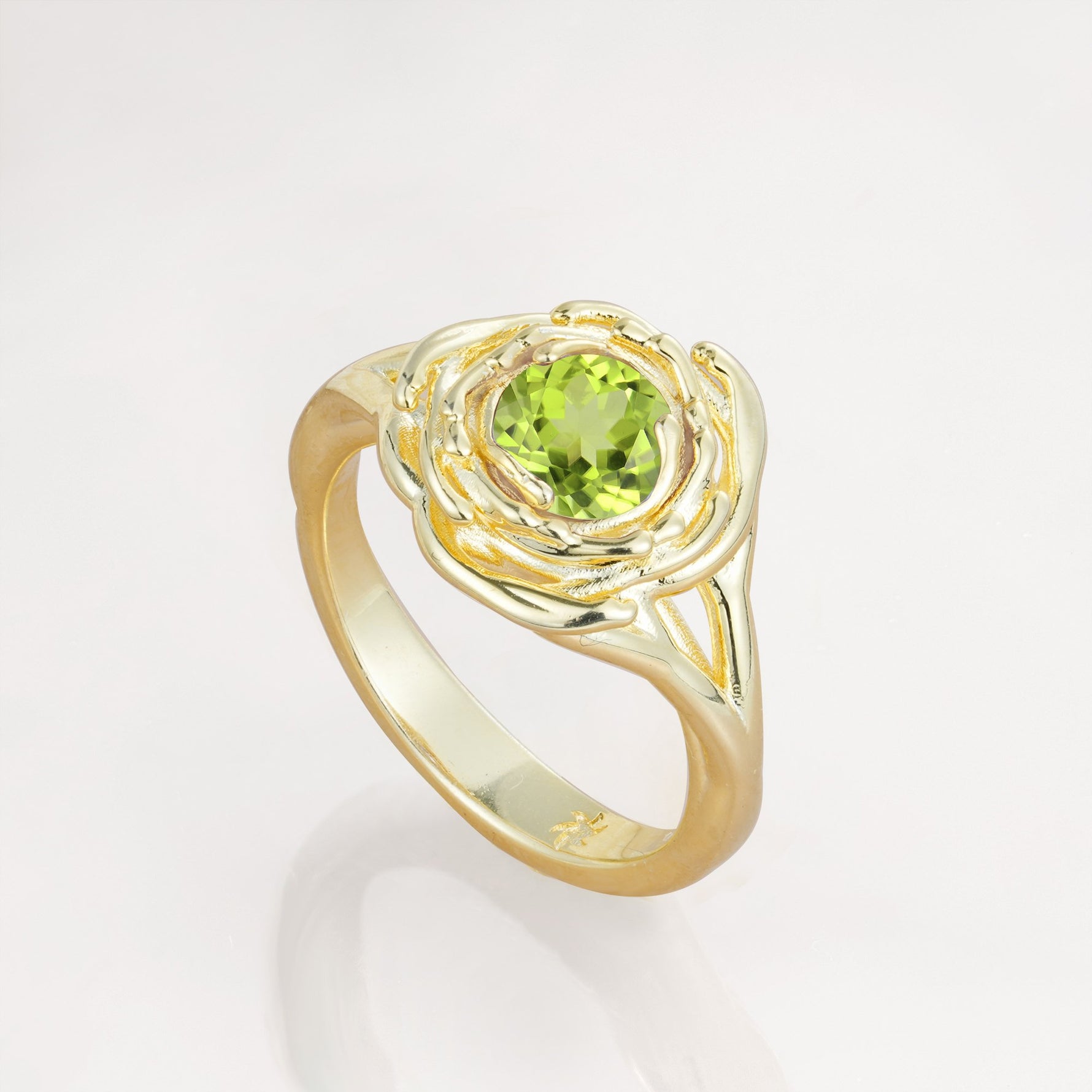 Round Cut Peridot Swirl Halo Engagement Ring - Additional view