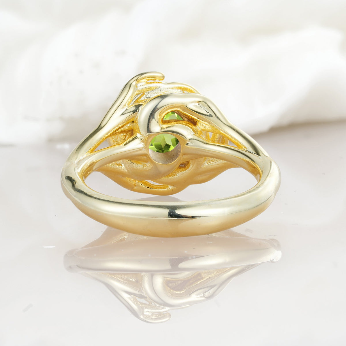 Round Cut Peridot Swirl Halo Engagement Ring - Additional view