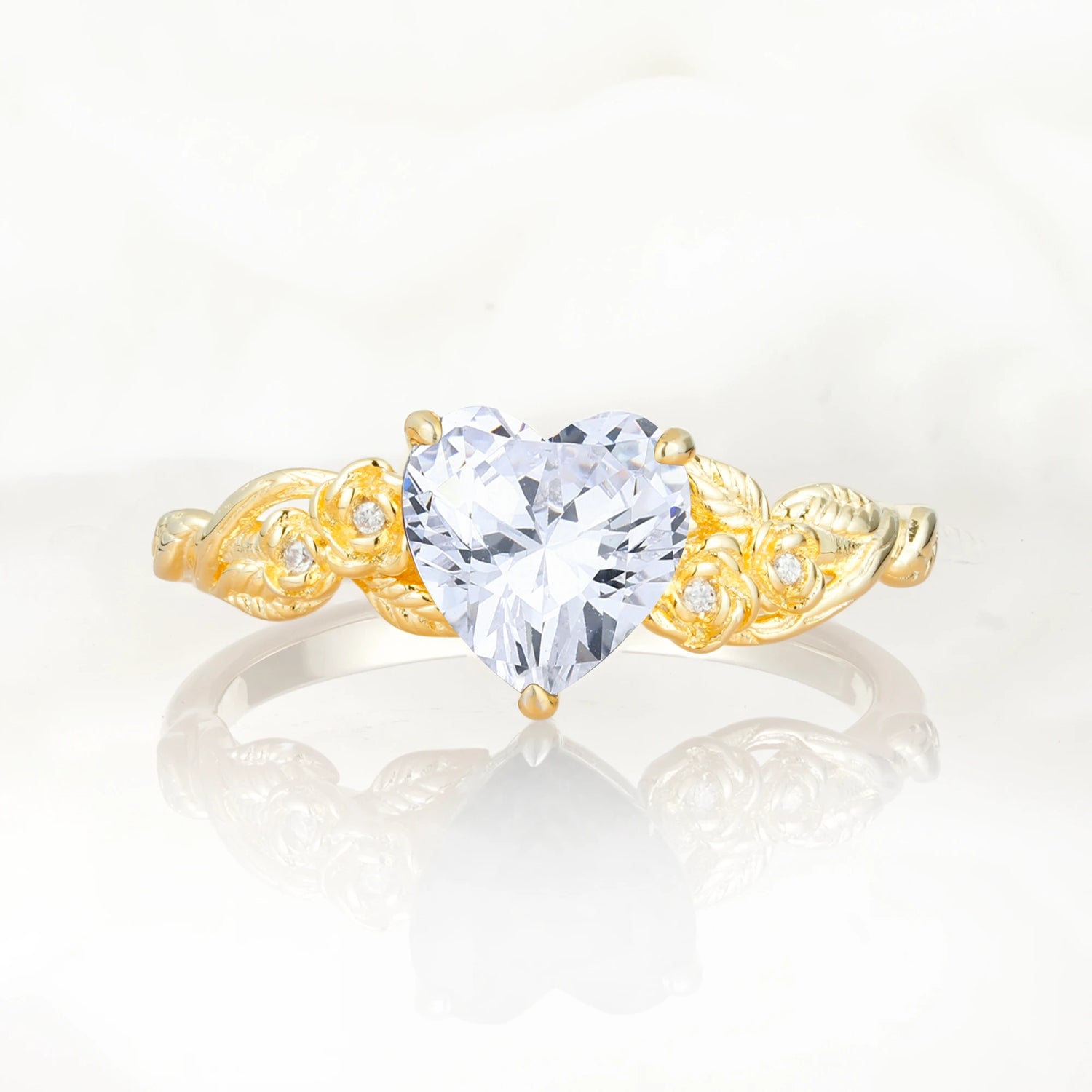 Nature Inspired Filigree Heart Cut Moissanite Promise Ring