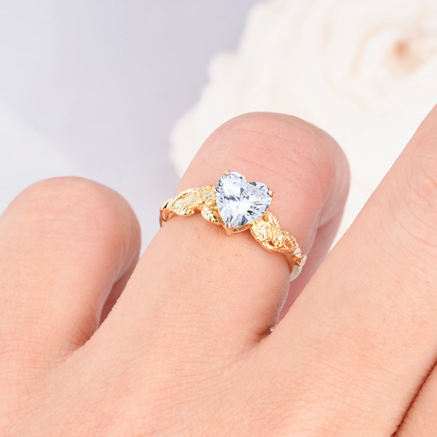 Nature Inspired Filigree Heart Cut Moissanite Promise Ring