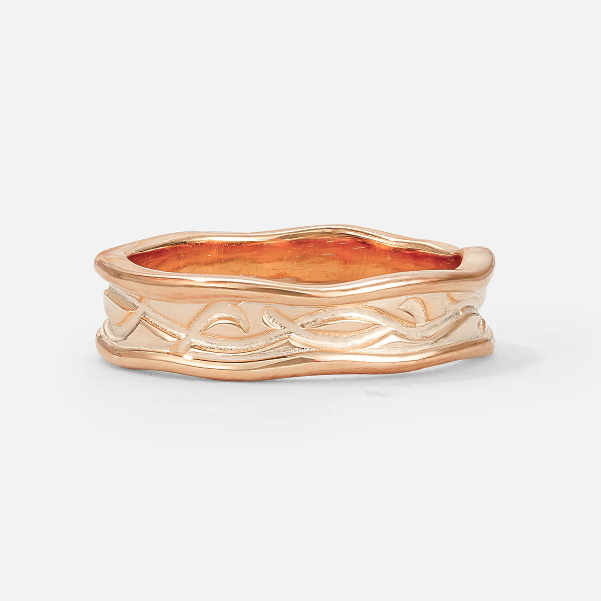 Vintage Vine Men’s Wedding Band with Wavy Edge Detai - Additional view