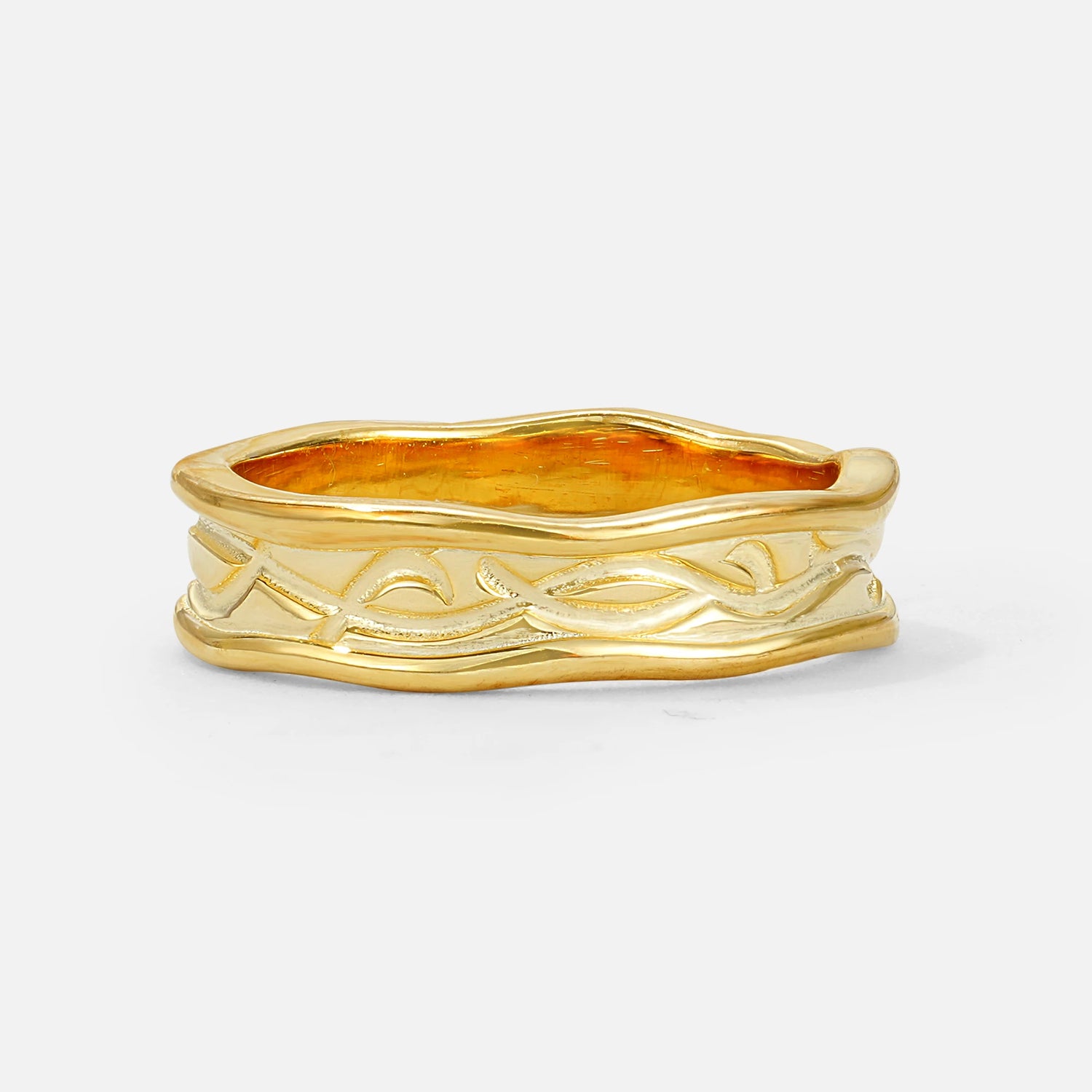 Vintage Vine Men’s Wedding Band with Wavy Edge Detai - Additional view