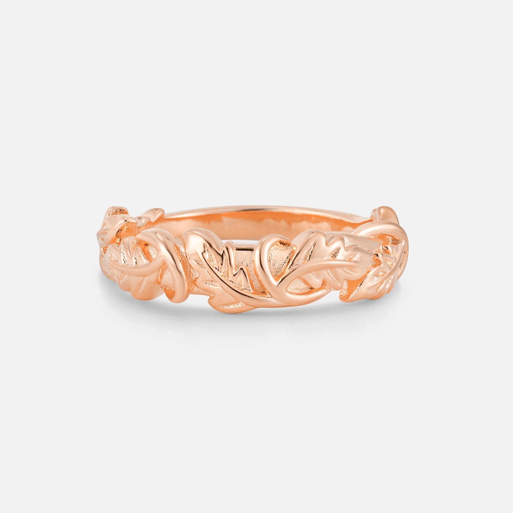 Botanical Leaf Wedding Band with Sculpted Vine Detail - Additional view