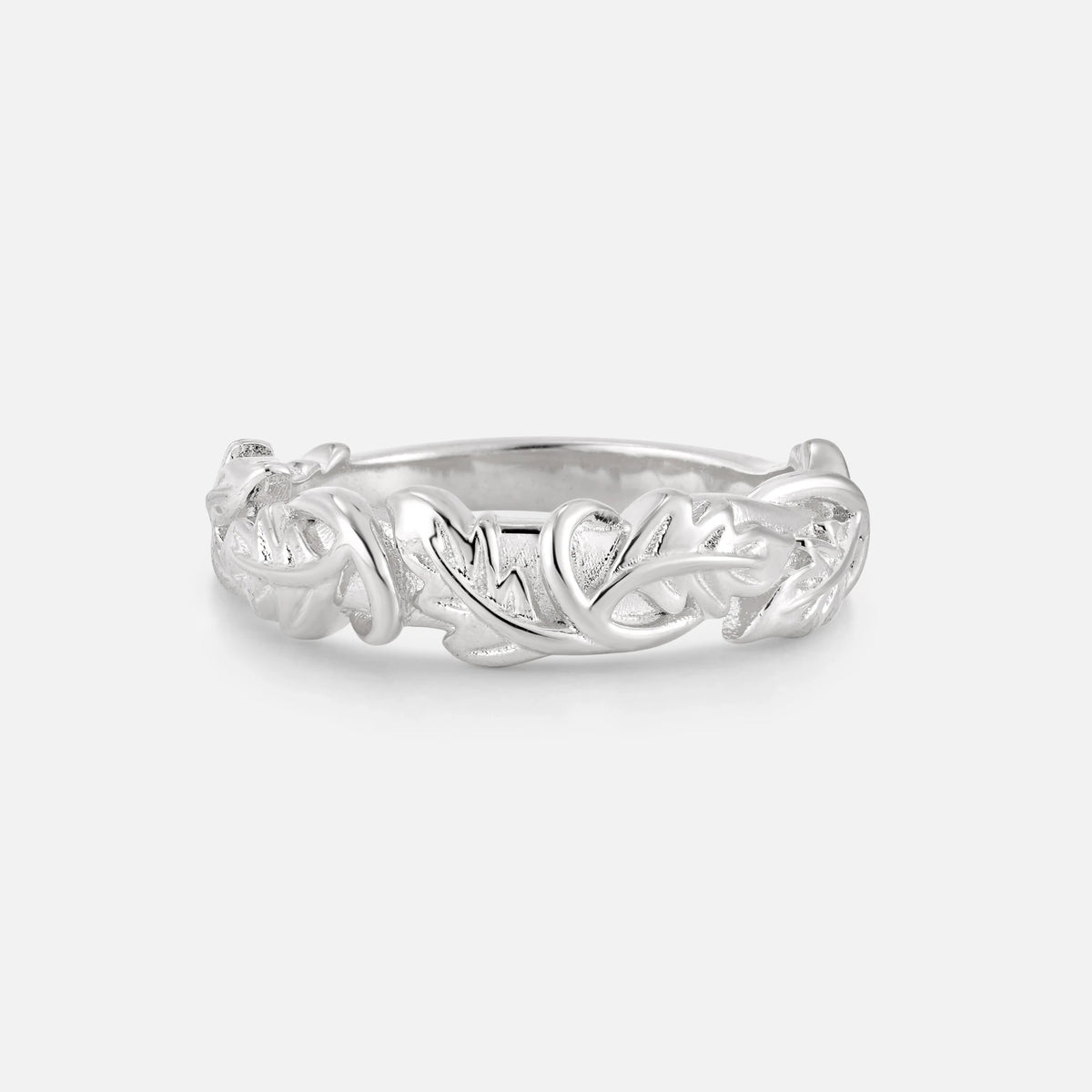 Botanical Leaf Wedding Band with Sculpted Vine Detail - Additional view