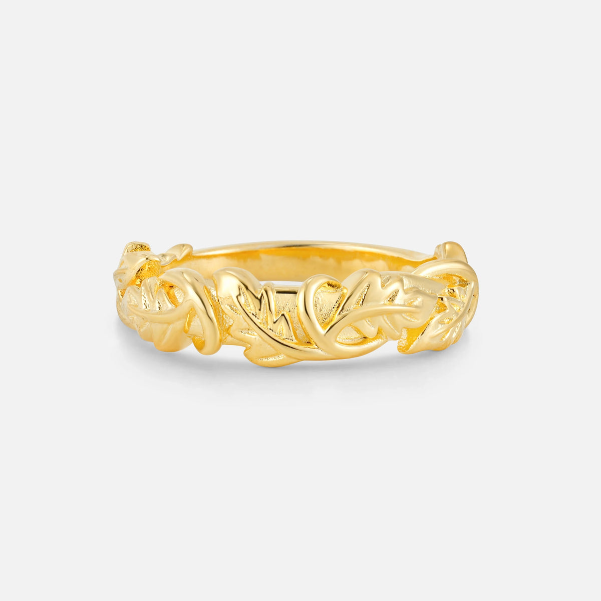 Botanical Leaf Wedding Band with Sculpted Vine Detail - Additional view