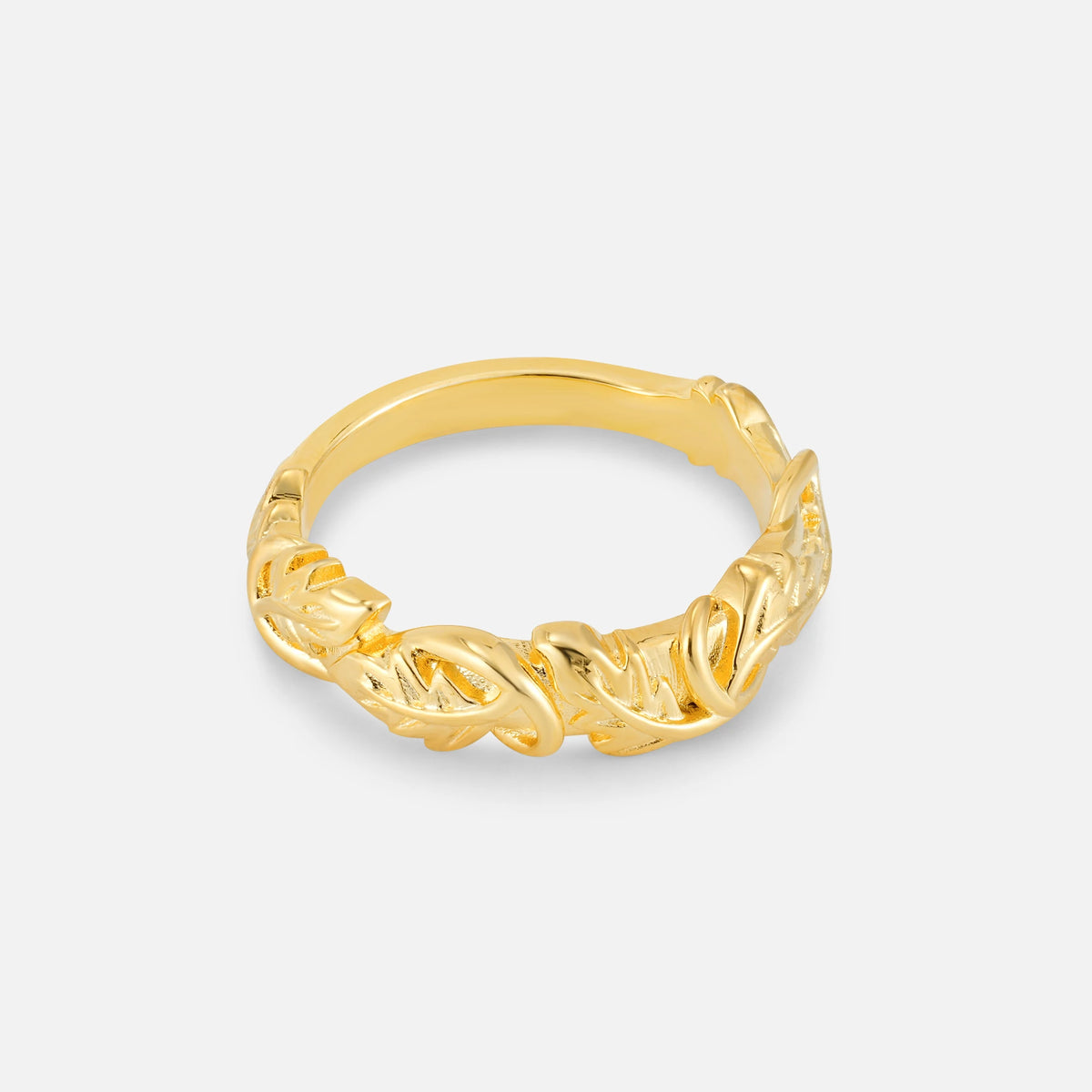Botanical Leaf Wedding Band with Sculpted Vine Detail - Additional view
